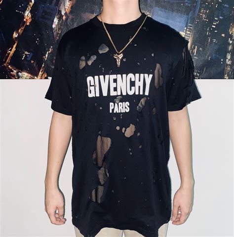 Shop Givenchy Destroyed Striped Cotton Tee 